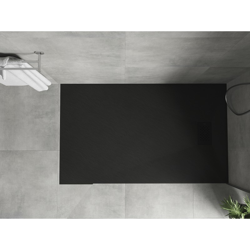Mexen Hugo brodzik prostokątny SMC 160 x 70 cm, czarny, maskownica czarna - 42707016-B