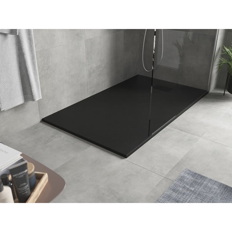 Mexen Hugo brodzik prostokątny SMC 140 x 80 cm, czarny, maskownica czarna - 42708014-B