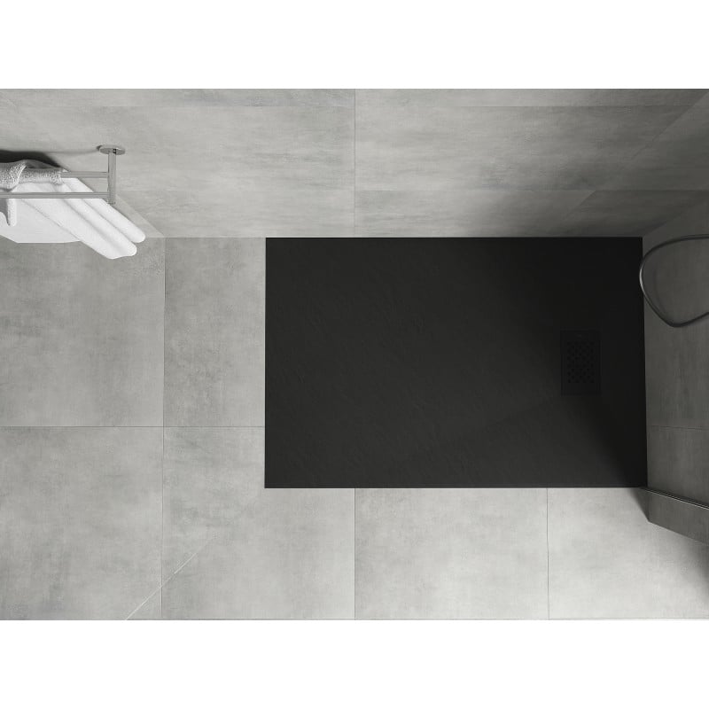 Mexen Hugo brodzik prostokątny SMC 100 x 80 cm, czarny, maskownica czarna - 42708010-B