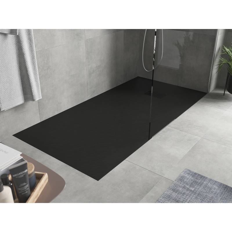 Mexen Hugo brodzik prostokątny SMC 180 x 80 cm, czarny, maskownica czarna - 42708018-B