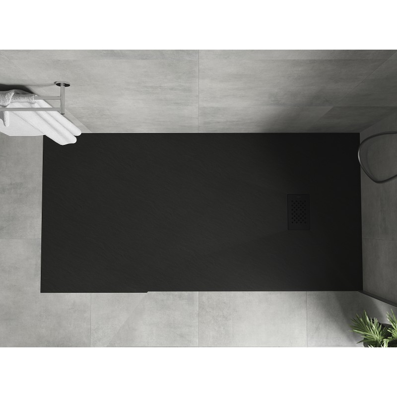 Mexen Hugo brodzik prostokątny SMC 180 x 80 cm, czarny, maskownica czarna - 42708018-B