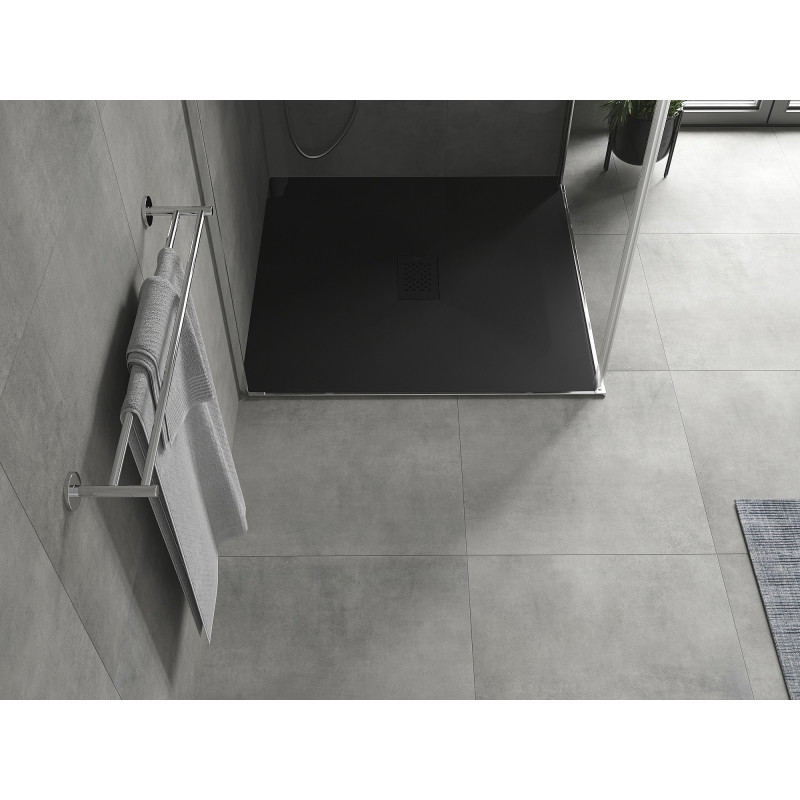 Mexen Hugo brodzik kwadratowy SMC 100 x 100 cm, czarny, maskownica czarna - 42701010-B