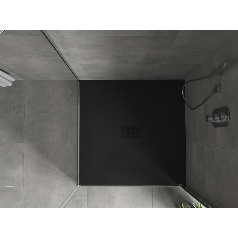 Mexen Hugo brodzik kwadratowy SMC 100 x 100 cm, czarny, maskownica czarna - 42701010-B