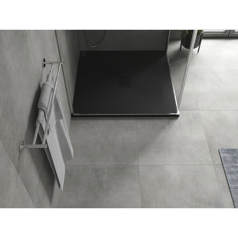 Mexen Hugo brodzik kwadratowy SMC 100 x 100 cm, czarny, maskownica czarna - 42701010-B