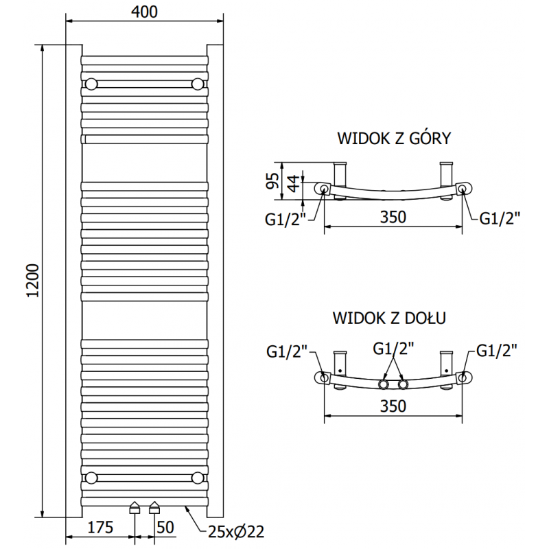 Mexen Ares grzejnik elektryczny 1200 x 400 mm, 300 W, złoty - W102-1200-400-2300-50
