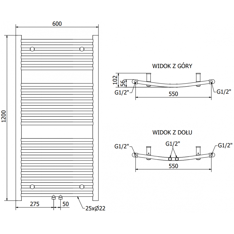 Mexen Ares grzejnik elektryczny 1200 x 600 mm, 600 W, antracyt - W102-1200-600-2600-66