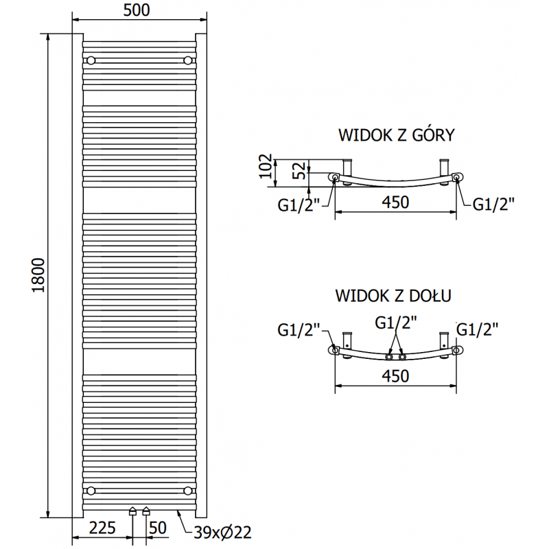 Mexen Ares grzejnik elektryczny 1800 x 500 mm, 900 W, antracyt - W102-1800-500-2900-66