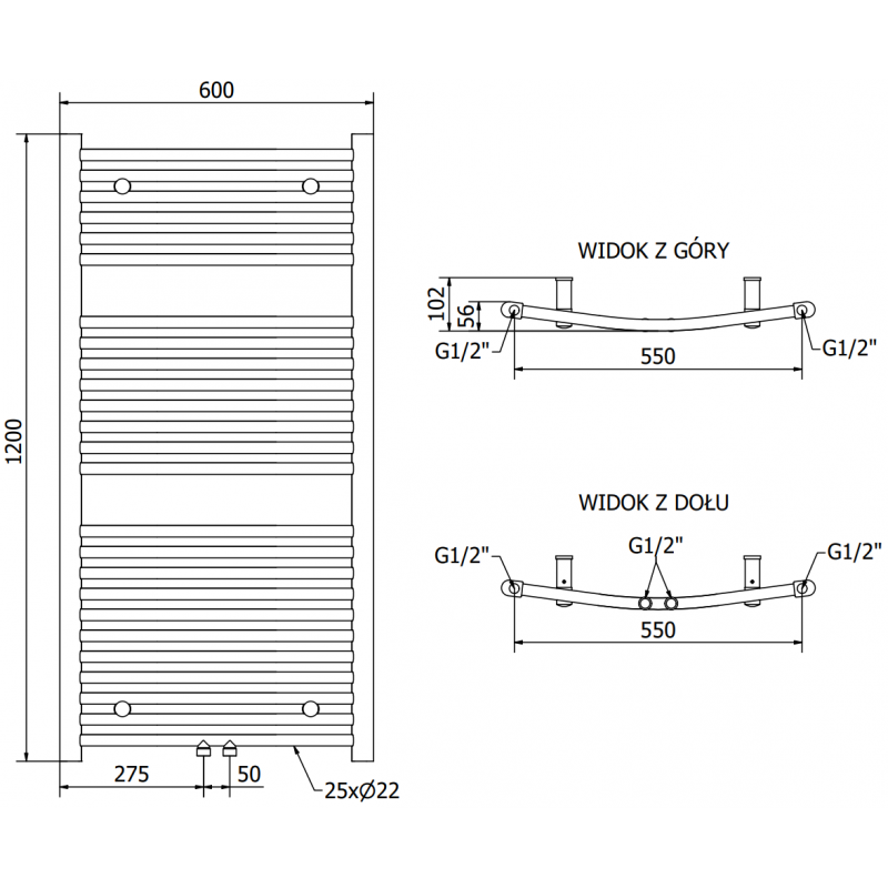 Mexen Ares grzejnik elektryczny 1200 x 600 mm, 600 W, czarny - W102-1200-600-6600-70