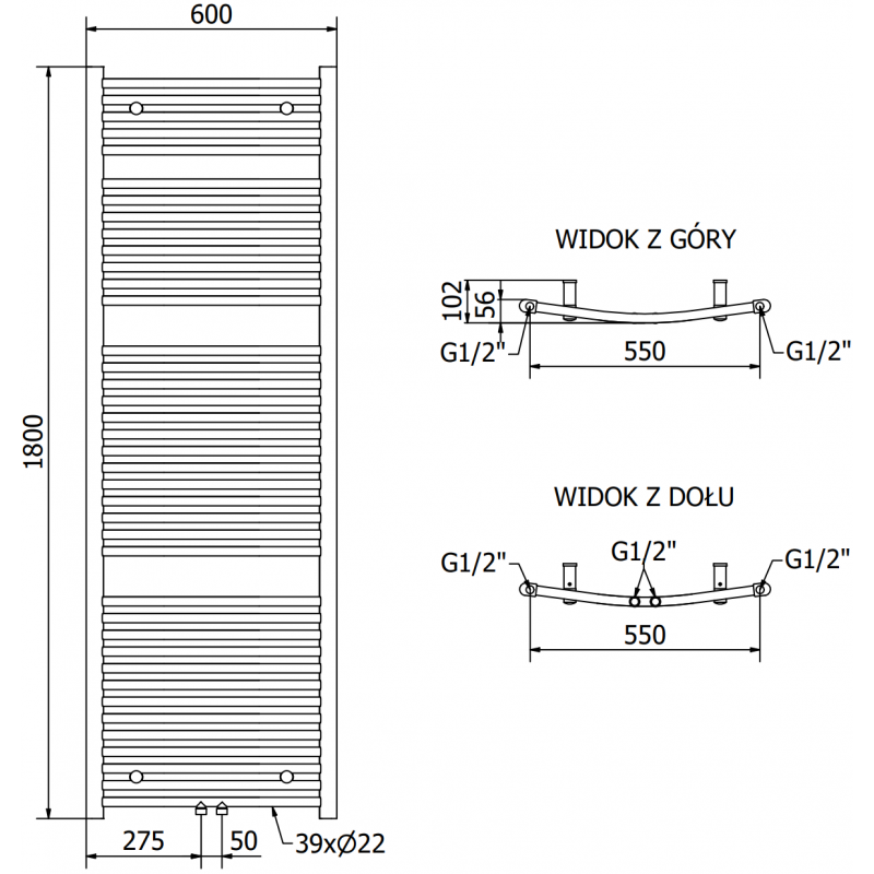 Mexen Ares grzejnik elektryczny 1800 x 600 mm, 1200 W, czarny - W102-1800-600-6120-70