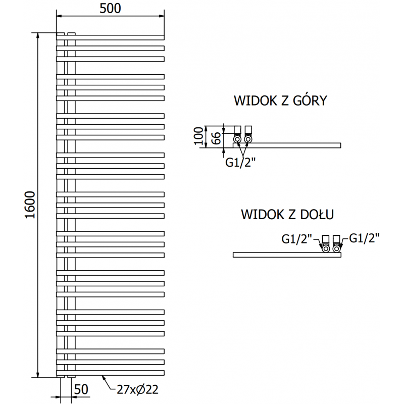 Mexen Neptun grzejnik elektryczny 1600 x 500 mm, 600 W, złoty - W101-1600-500-2600-50