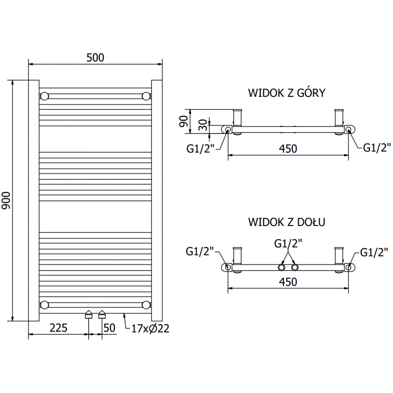 Mexen Mars grzejnik elektryczny 900 x 500 mm, 300 W, chrom - W110-0900-500-2300-01
