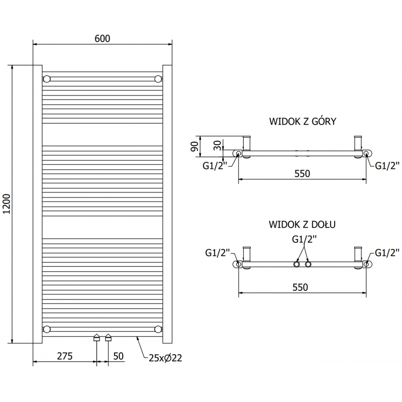 Mexen Mars grzejnik elektryczny 1200 x 600 mm, 600 W, czarny - W110-1200-600-2600-70