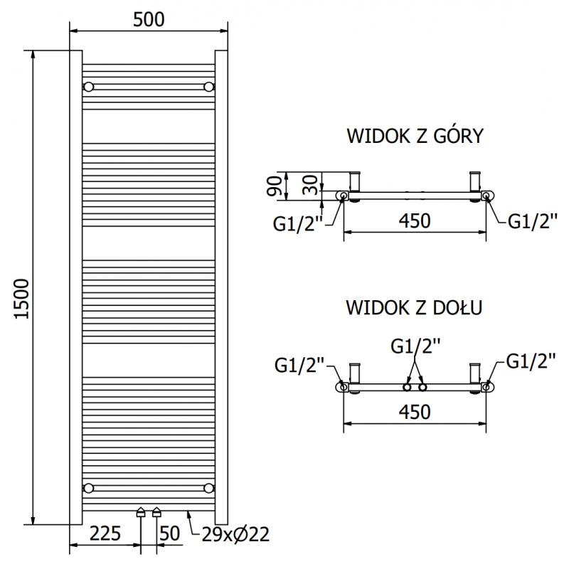 Mexen Mars grzejnik elektryczny 1500 x 500 mm, 600 W, antracyt - W110-1500-500-2600-66