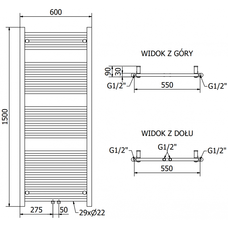 Mexen Mars grzejnik elektryczny 1500 x 600 mm, 600 W, chrom - W110-1500-600-2600-01