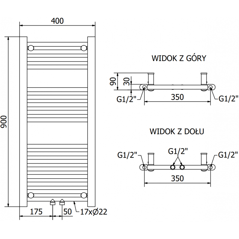 Mexen Mars grzejnik elektryczny 900 x 400 mm, 300 W, czarny - W110-0900-400-6300-70