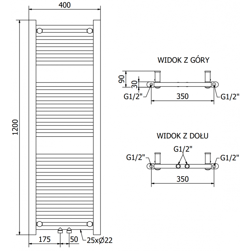 Mexen Mars grzejnik elektryczny 1200 x 400 mm, 400 W, czarny - W110-1200-400-6400-70