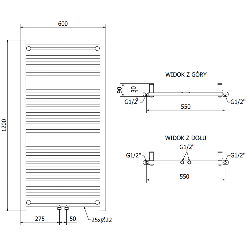 Mexen Mars grzejnik elektryczny 1200 x 600 mm, 600 W, czarny - W110-1200-600-6600-70