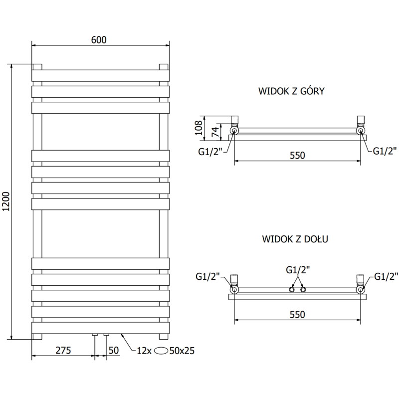 Mexen Jowisz grzejnik elektryczny 1200 x 600 mm, 600 W, czarny - W107-1200-600-2600-70