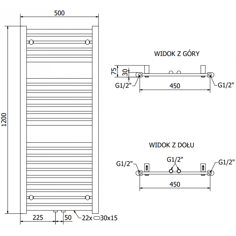 Mexen Hades grzejnik elektryczny 1200 x 500 mm, 600 W, antracyt - W104-1200-500-2600-66