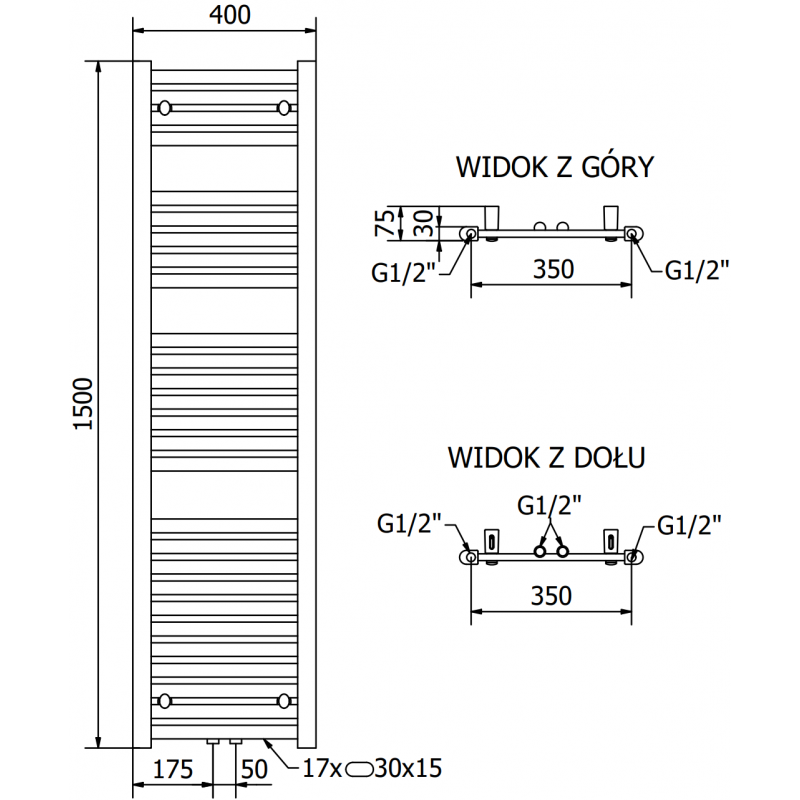 Mexen Hades grzejnik elektryczny 1500 x 400 mm, 600 W, biały - W104-1500-400-2600-20