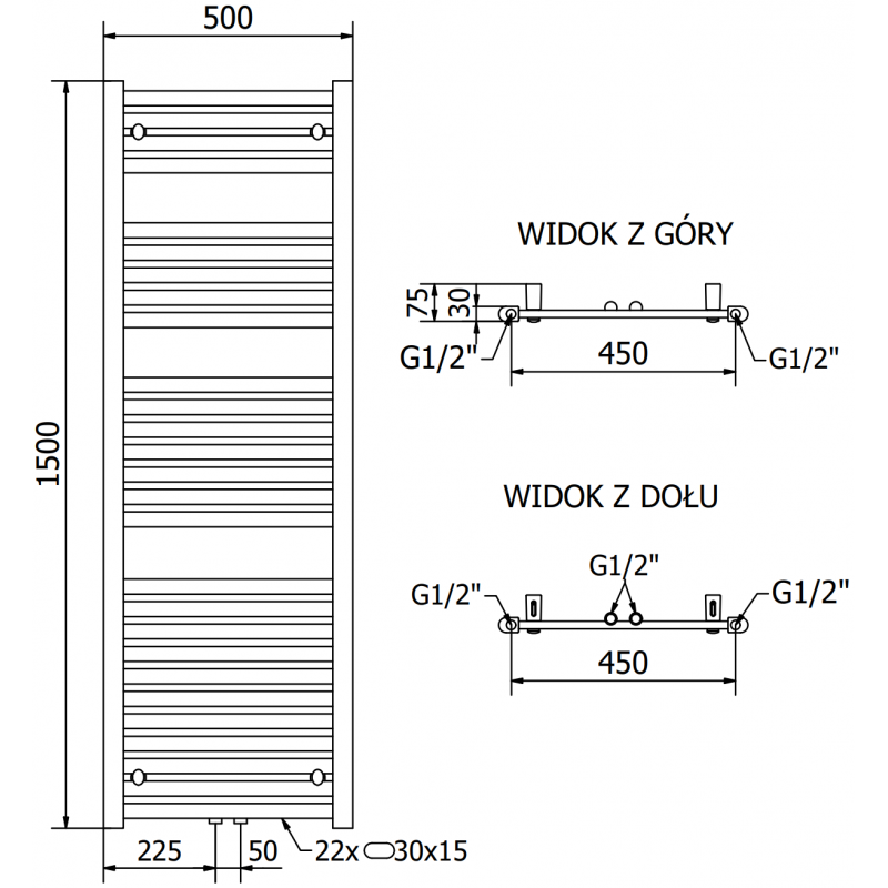 Mexen Hades grzejnik elektryczny 1500 x 500 mm, 600 W, chrom - W104-1500-500-2600-01