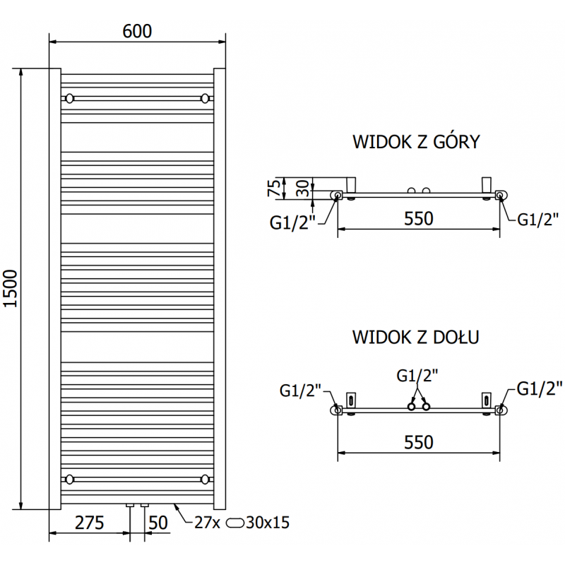 Mexen Hades grzejnik elektryczny 1500 x 600 mm, 600 W, chrom - W104-1500-600-2600-01
