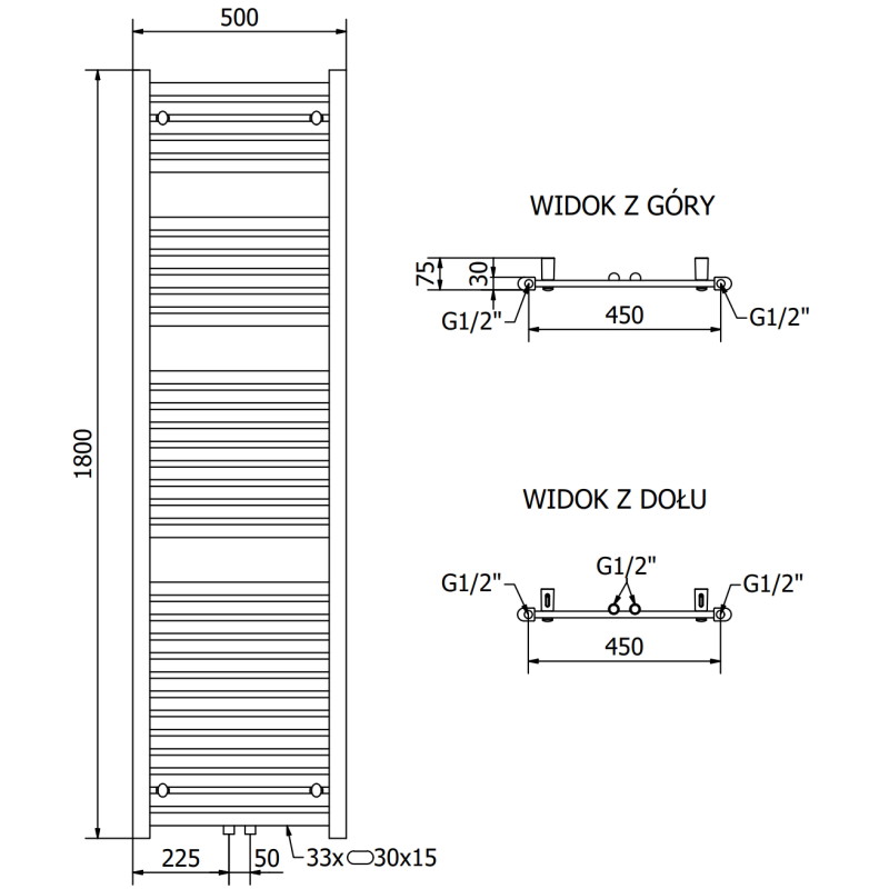 Mexen Hades grzejnik elektryczny 1800 x 500 mm, 900 W, czarny - W104-1800-500-2900-70