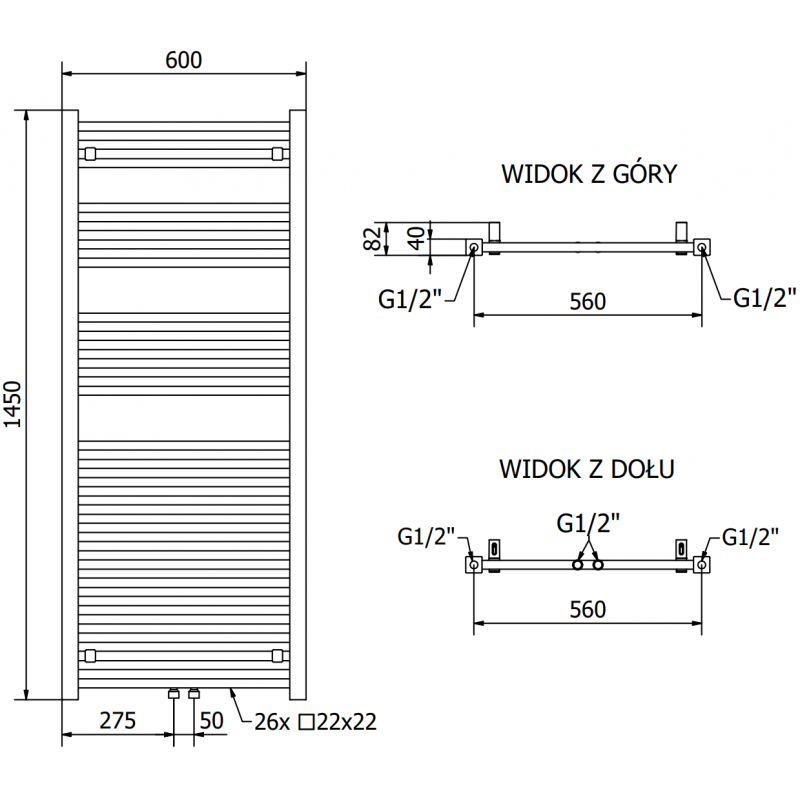 Mexen Pluton grzejnik elektryczny 1450 x 600 mm, 900 W, czarny - W106-1450-600-2900-70