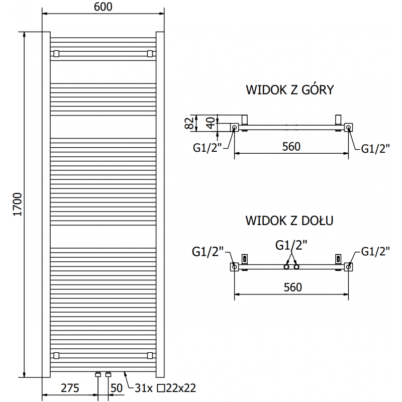 Mexen Pluton grzejnik elektryczny 1700 x 600 mm, 900 W, czarny - W106-1700-600-2900-70