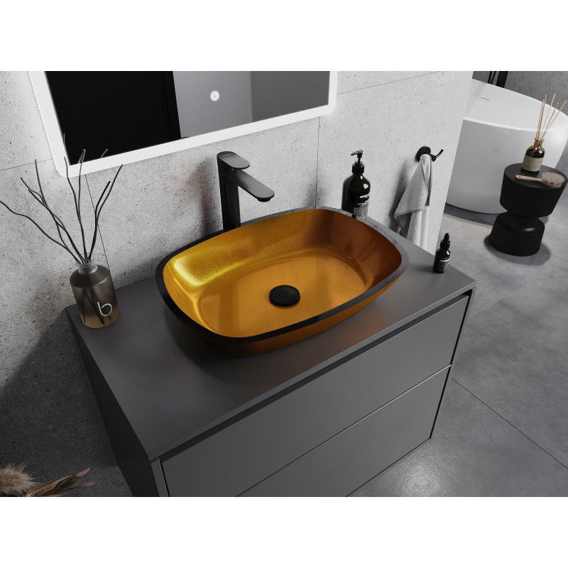 Mexen Araks szklana umywalka nablatowa 54 x 39 cm, złota - 24155450