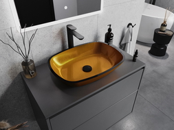 Mexen Araks szklana umywalka nablatowa 54 x 39 cm, złota - 24155450