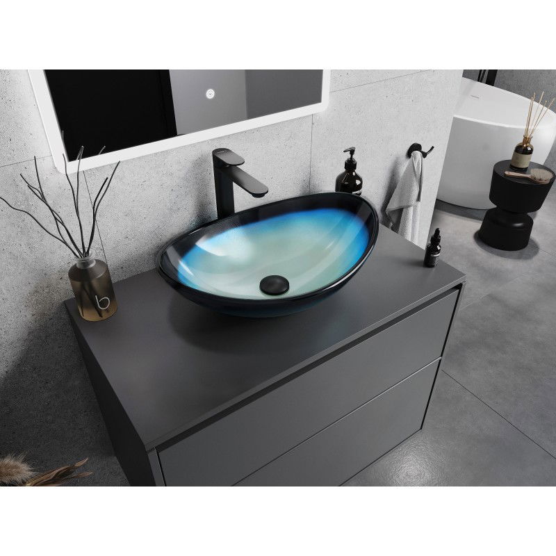 Mexen Sonia szklana umywalka nablatowa 54 x 37 cm, niebieska - 24145447