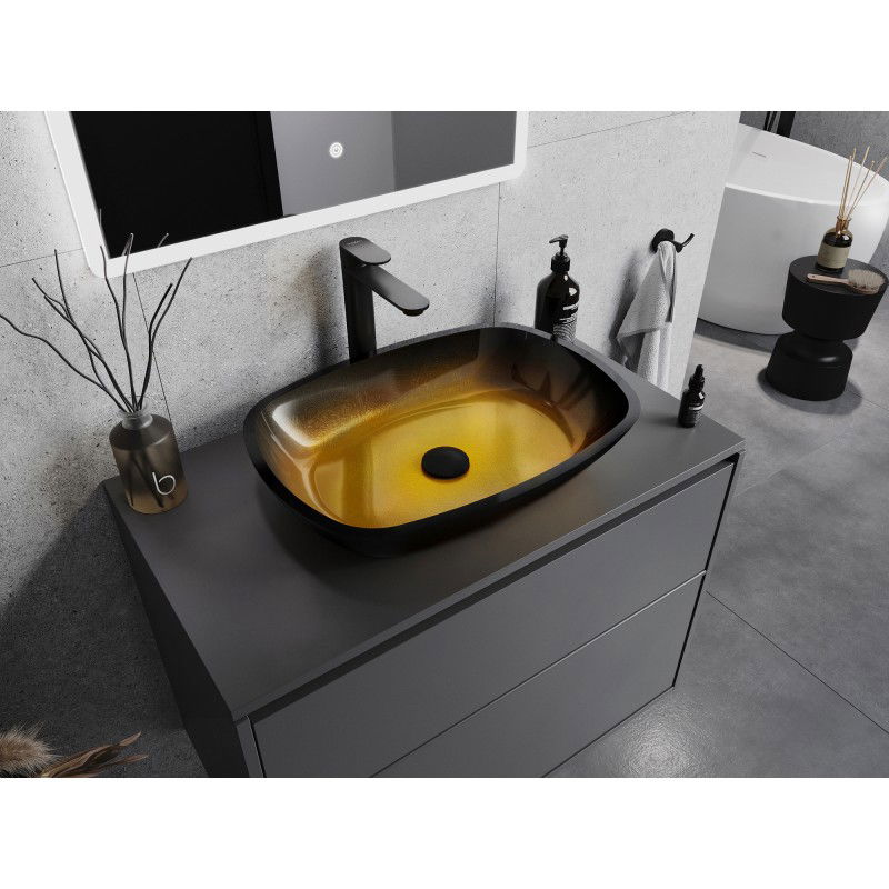 Mexen Araks szklana umywalka nablatowa 54 x 39 cm, złota ciemna - 24155451