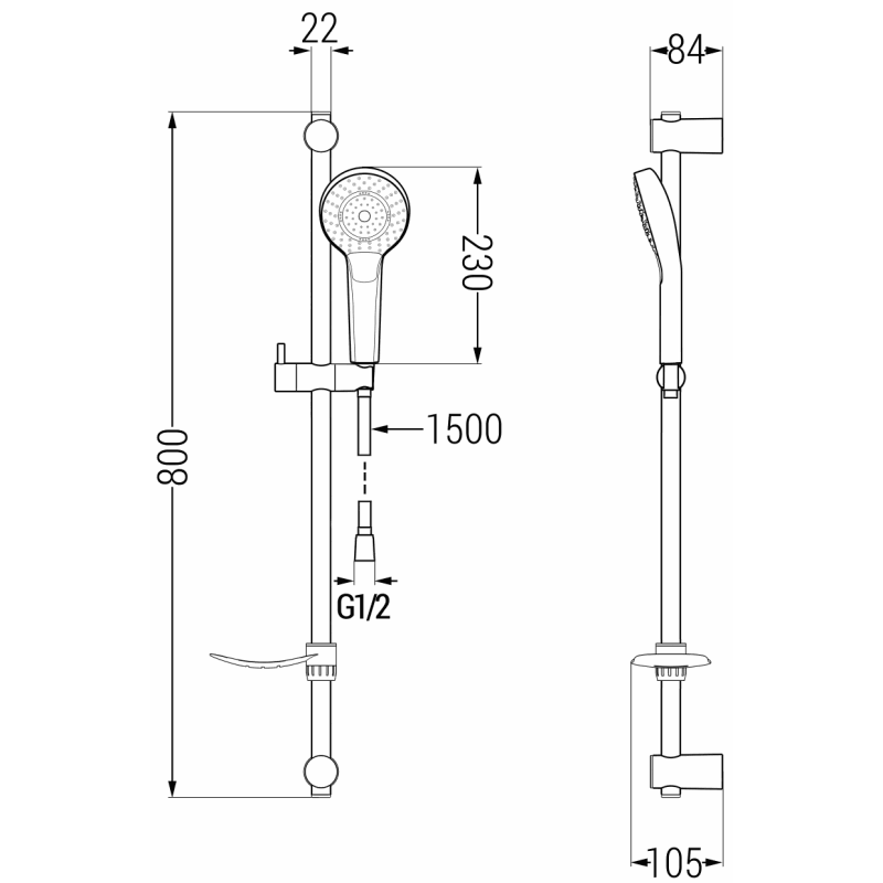 Mexen Milo DF05 bateria prysznicowa z zestawem prysznicowym, czarna - 7134R05-70