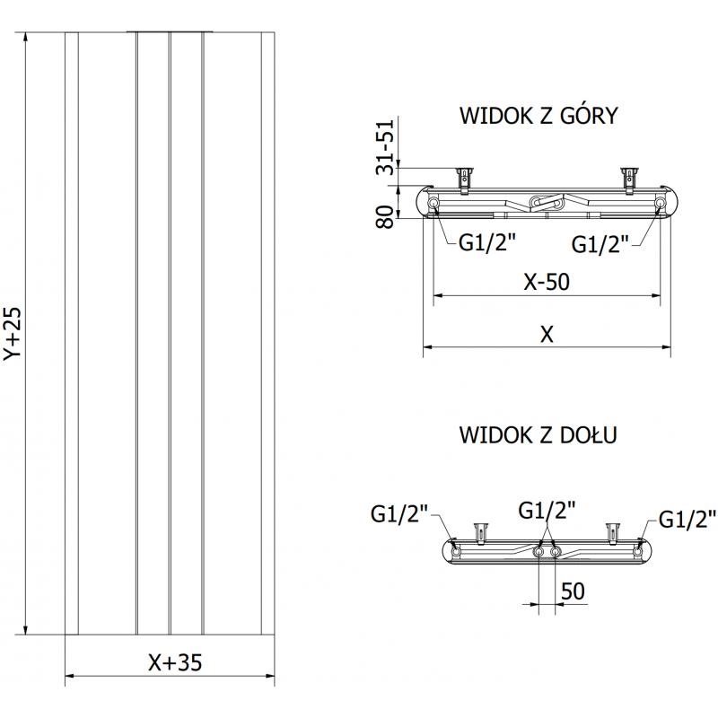 Mexen Line VR20SL grzejnik płytowy 1400 x 500 mm, podłączenie dolne środkowe, 890 W, biały - W6VR20SL-140-050-00
