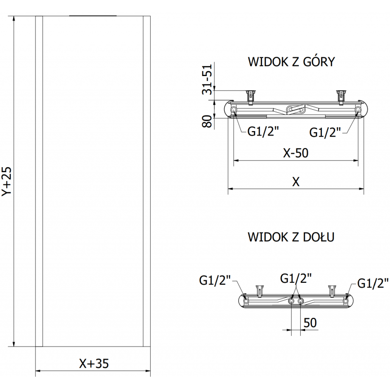 Mexen Flat VR20S grzejnik płytowy 1600 x 400 mm, podłączenie dolne środkowe, 794 W, biały - W6VR20S-160-040-00