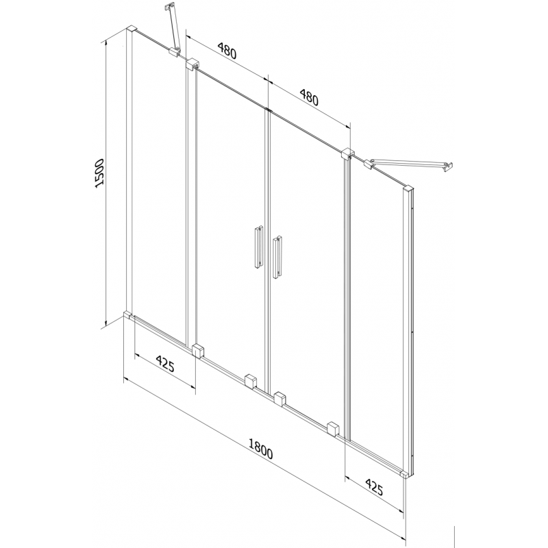Mexen Velar Duo parawan nawannowy 2-skrzydłowy rozsuwany 180 x 150 cm, szron, nikiel szczotkowany - 896-180-000-32-97