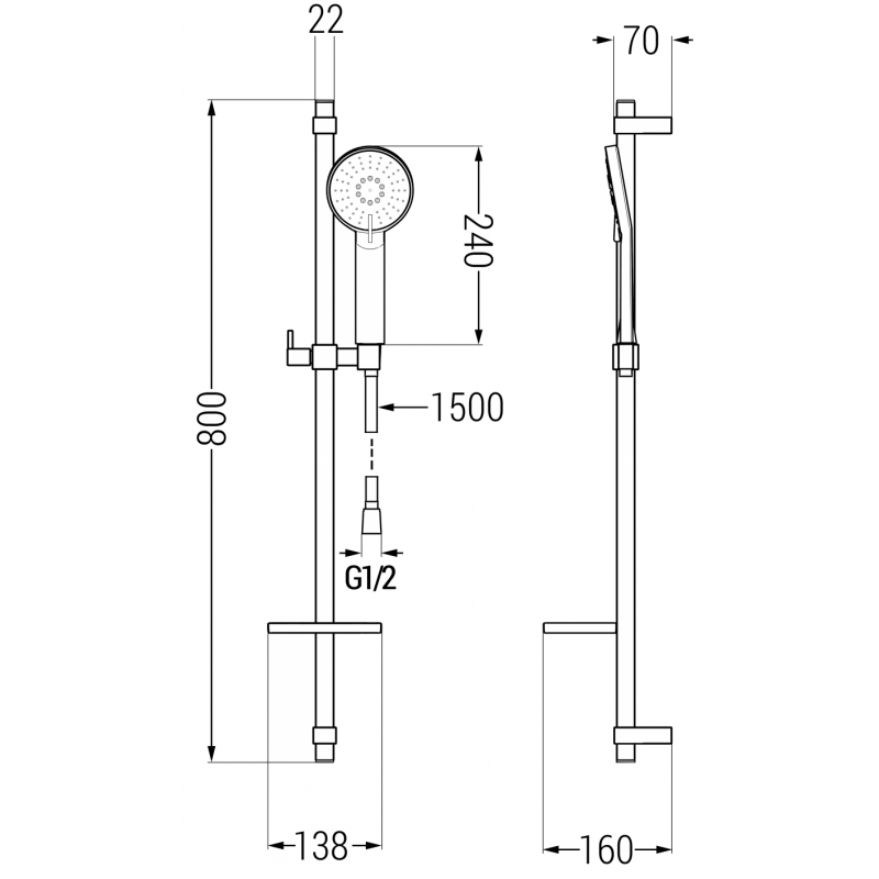 Mexen Zero DQ40 zestaw wannowy, czarny - 7113DQ40-70