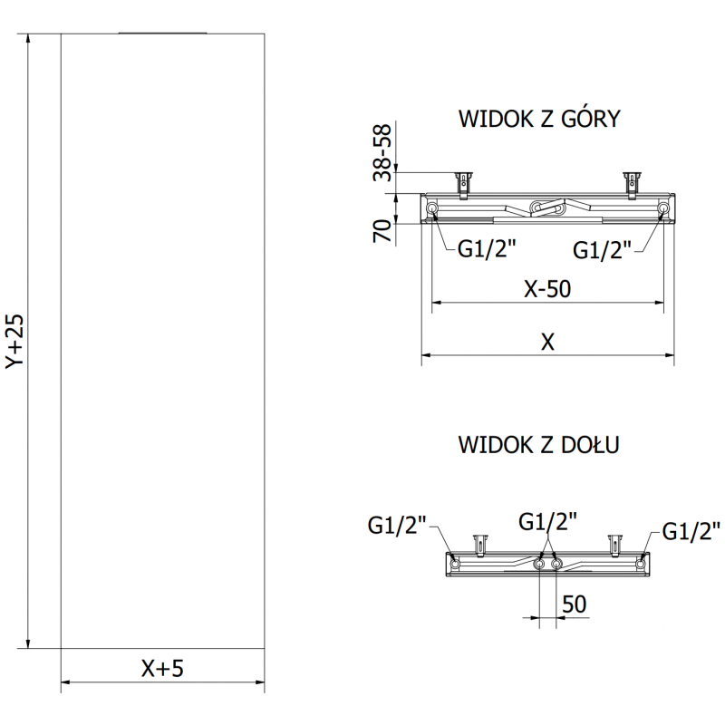 Mexen Flat VS20S grzejnik płytowy 1800 x 500 mm, podłączenie dolne środkowe, 1090 W, antracyt - W6VS20S-180-050-66
