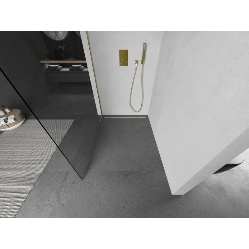 Mexen Kioto ścianka prysznicowa Walk-in 80 x 200 cm, transparent 8 mm, złota szczotkowana - 800-080-101-55-00