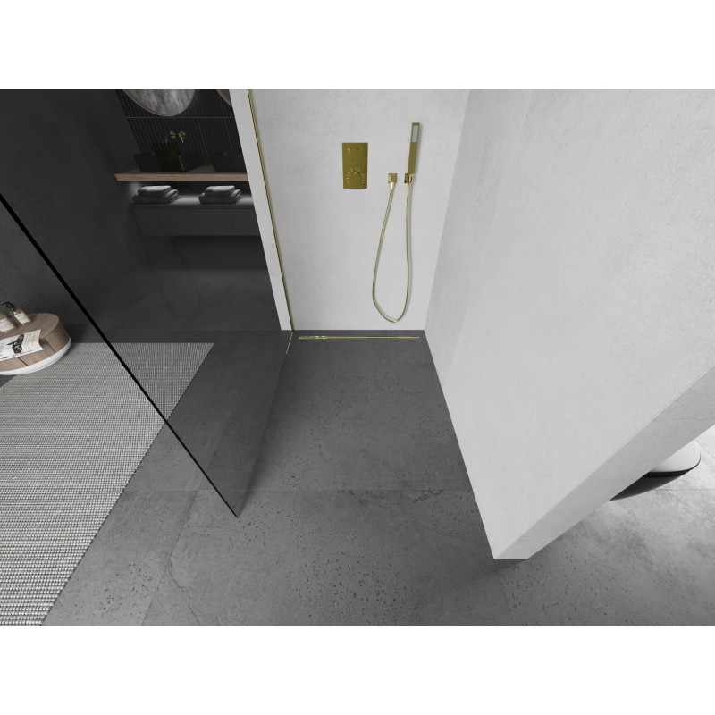 Mexen Kioto ścianka prysznicowa Walk-in 65 x 200 cm, transparent 8 mm, złota szczotkowana - 800-065-101-55-00