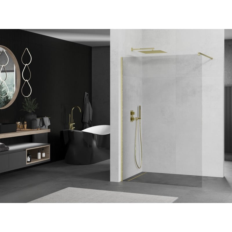 Mexen Kioto ścianka prysznicowa Walk-in 155 x 200 cm, transparent 8 mm, złota szczotkowana - 800-155-101-55-00