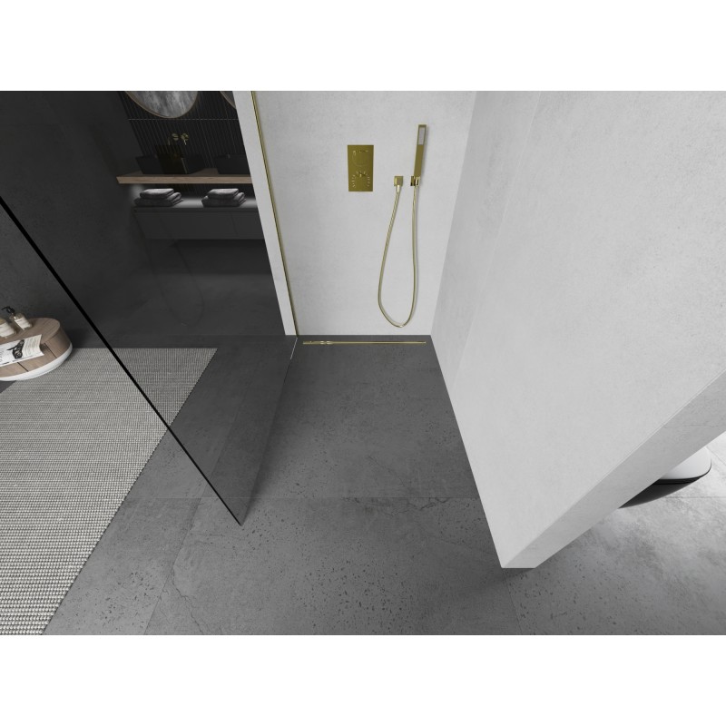 Mexen Kioto ścianka prysznicowa Walk-in 140 x 200 cm, transparent 8 mm, złota szczotkowana - 800-140-101-55-00