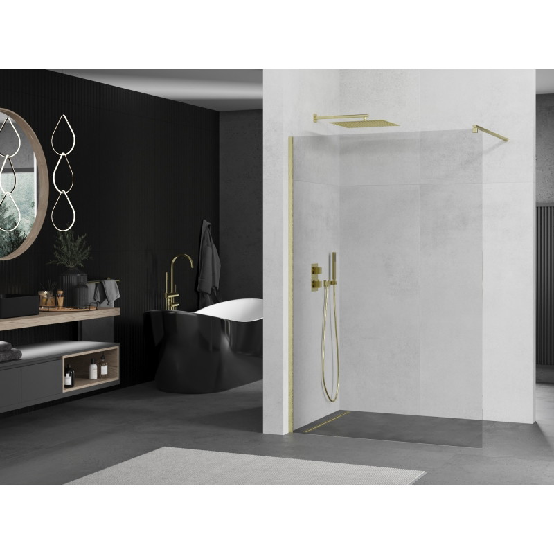 Mexen Kioto ścianka prysznicowa Walk-in 100 x 200 cm, transparent 8 mm, złota szczotkowana - 800-100-101-55-00