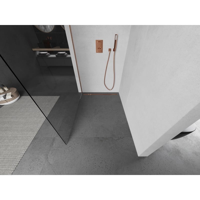 Mexen Kioto ścianka prysznicowa Walk-in 75 x 200 cm, transparent 8 mm, miedź szczotkowana - 800-075-101-65-00