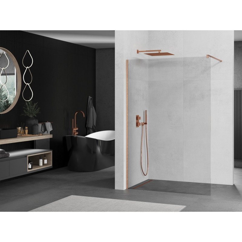 Mexen Kioto ścianka prysznicowa Walk-in 90 x 200 cm, transparent 8 mm, miedź szczotkowana - 800-090-101-65-00