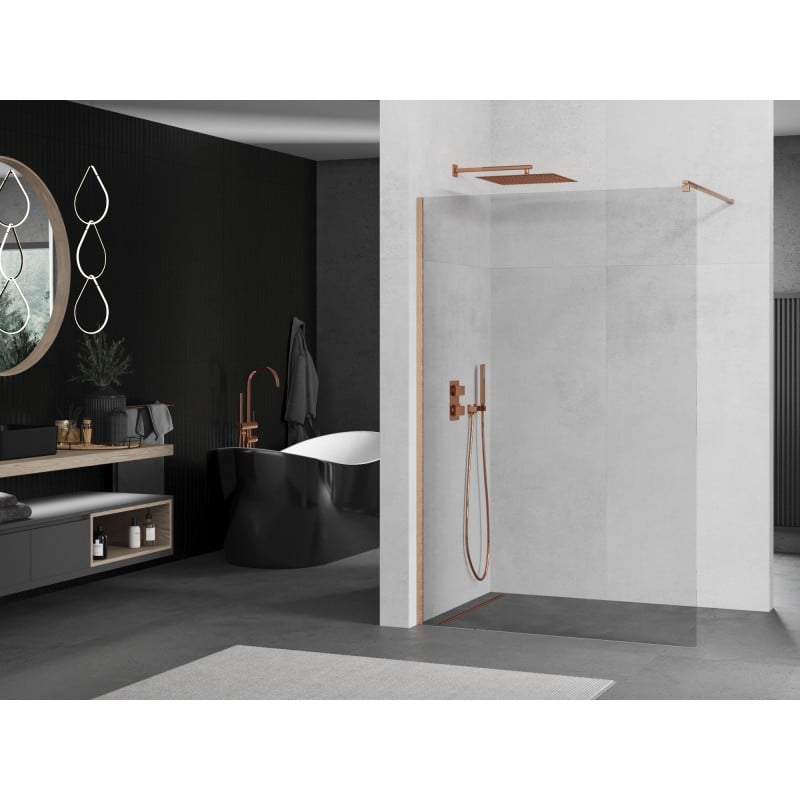 Mexen Kioto ścianka prysznicowa Walk-in 150 x 200 cm, transparent 8 mm, miedź szczotkowana - 800-150-101-65-00