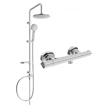 Mexen Carl zestaw prysznicowy natynkowy z deszczownicą i baterią prysznicową termostatyczną Slim, chrom - 77105240-00