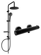 Mexen Erik zestaw prysznicowy natynkowy z deszczownicą i baterią prysznicową termostatyczną Kai, czarny - 77100205-70