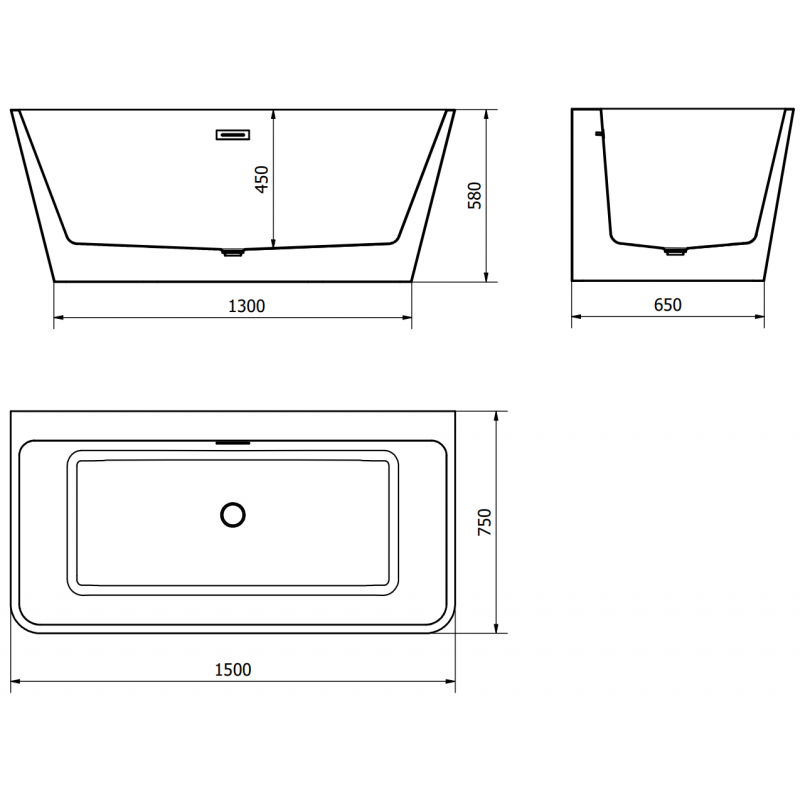 Mexen Volta wanna wolnostojąca przyścienna 150 x 75 cm, biała, przelew biały - 51131507500-20